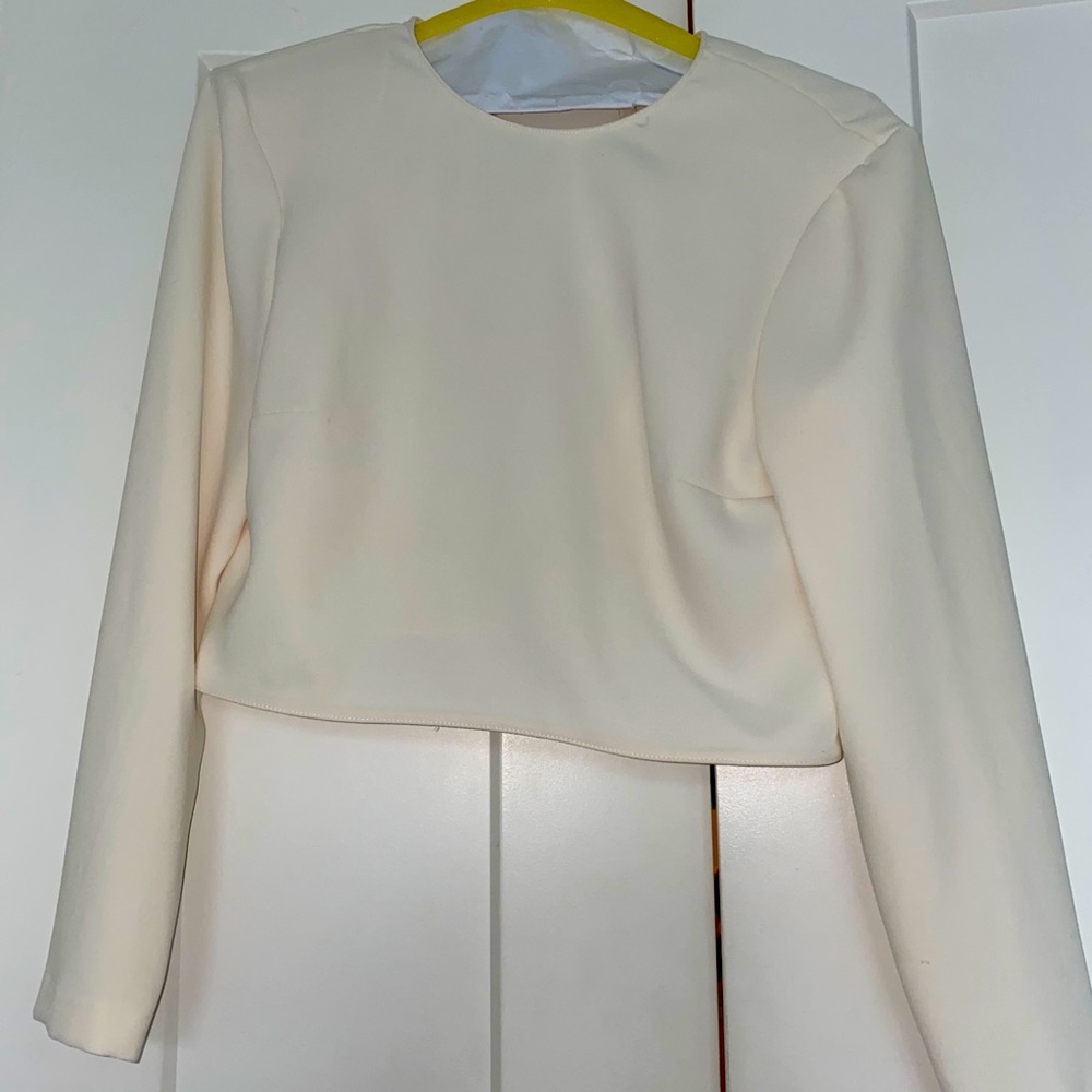 Cream Long Sleeve Zara Cropped Blouse